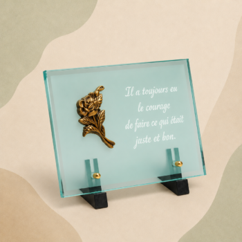 Plaque en verre avec bouquet de fleurs en bronze 2