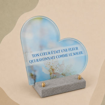 Plaque en verre FOGLA en couleurs imprimée, en forme de coeur, aux motifs de floraison