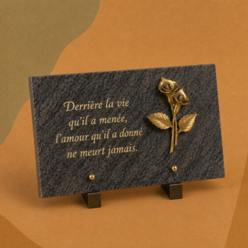 Plaque en GRANIT avec fleur en bronze
