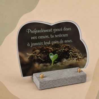 Plaque en verre FOGLA avec photo en couleurs imprimée, en forme de nuage, représentant une jeune pousse qui sort de terre