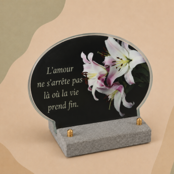 Plaque en verre FOGLA avec photo en couleurs imprimée, de forme ovale, représentant des lys