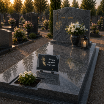 Plaque en GRANIT avec rose dans une main en bronze