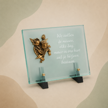 Plaque en verre avec bouquet de fleurs en bronze 1