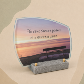 Plaque en verre FOGLA avec photo couleurs imprimée d'un banc face au crépuscule